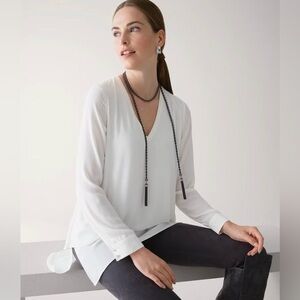 White House Black Market Layered Off White Blouse size L EUC